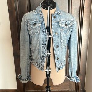 Cropped Denim Jacket with Floral Detail